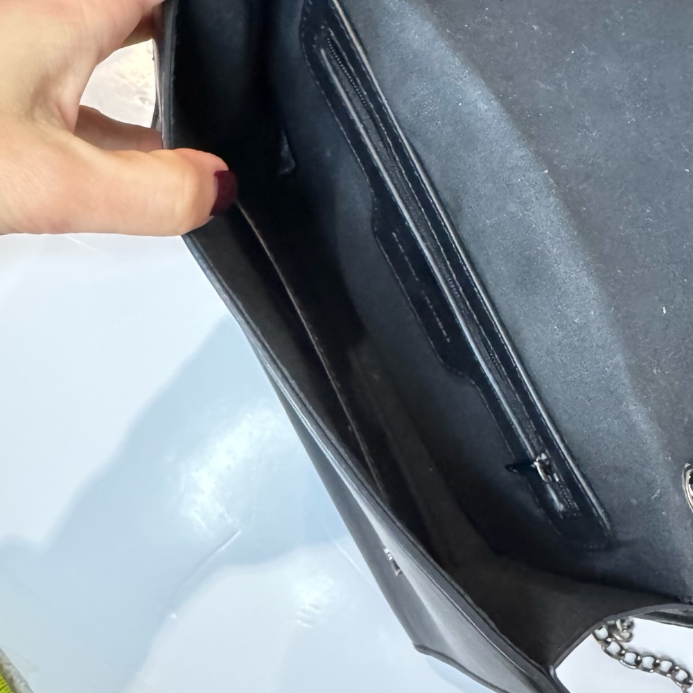 Badgley Mischka Black Leather Chain Crossbody Bag Tassel Accent Purse Cocktail - Picture 11 of 13
